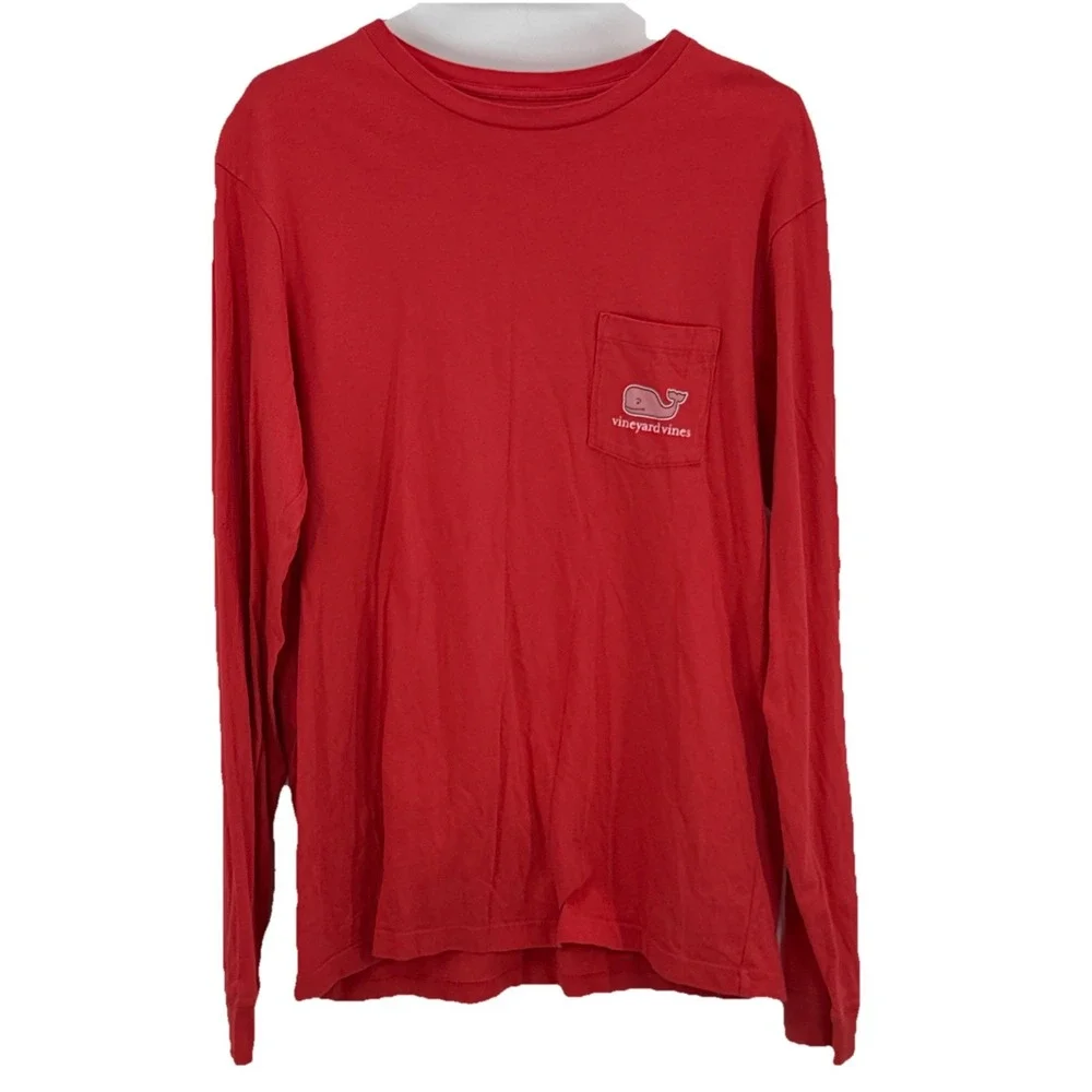 Vineyard Vines Pocket Tee T-Shirt Long Sleeve I Whale You Red Men's Medium S - Picture 1 of 6